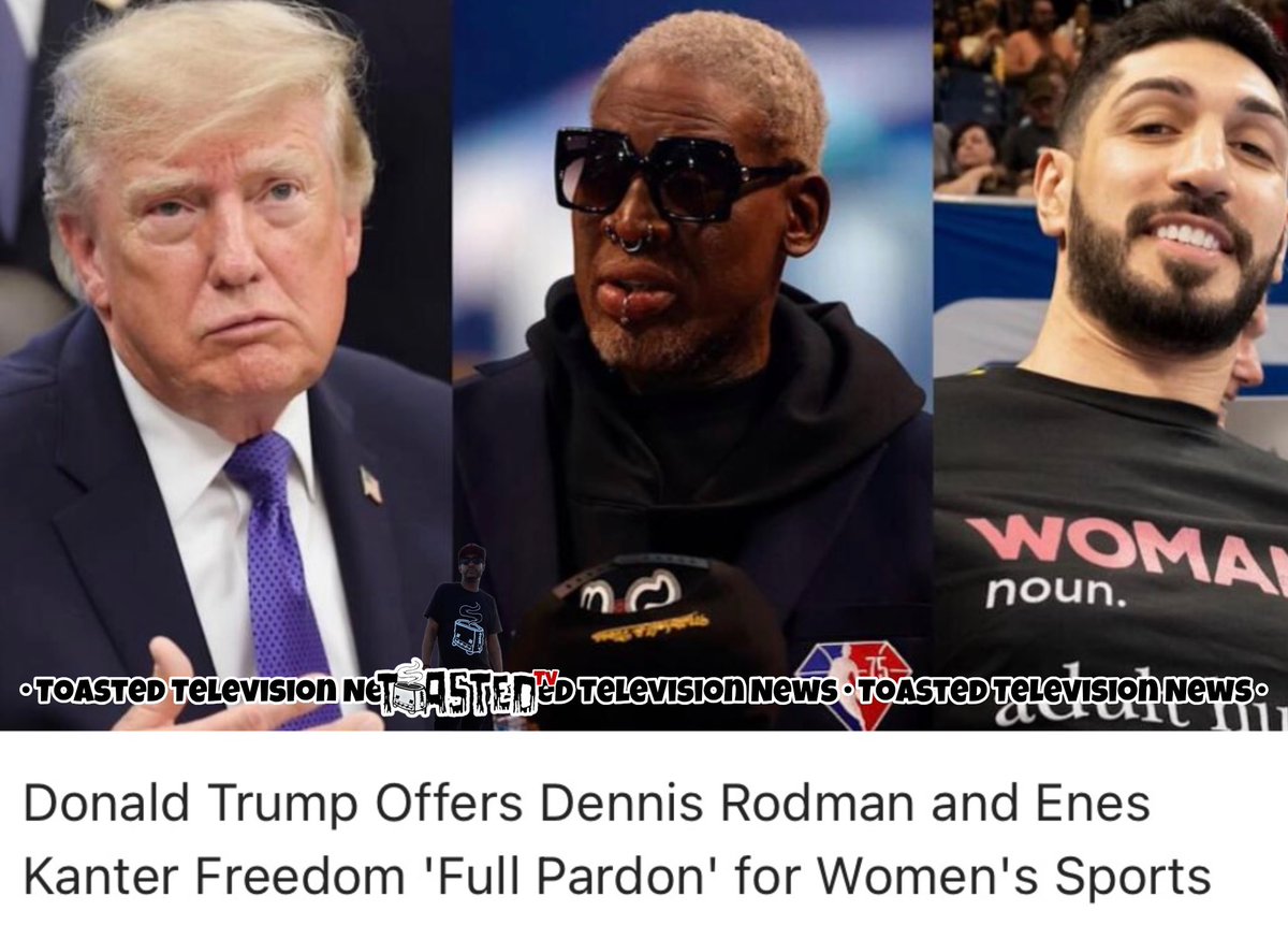 ToastedTvNews's tweet photo. Trump joked at a rally that he would give Dennis Rodman and Enes Kanter Freedom a “full pardon” to play in women’s sports.

Freedom, who says he identifies as a trans woman, has publicly expressed interest in entering the WNBA.

#Trump #WNBA #SportsNews #ExplorePage #FYP https://t.co/YeTjapbkF6