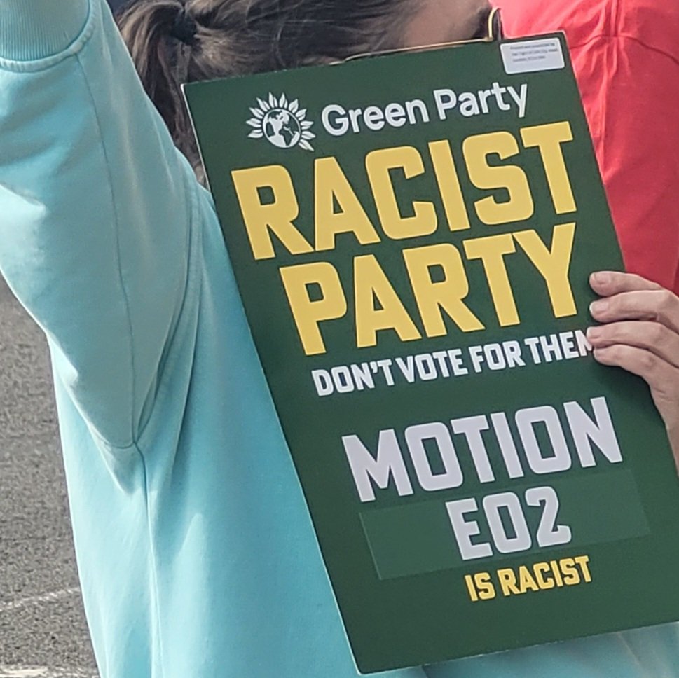 ShahrarAli's tweet photo. BREAKING: The far left has landed.
Green Party passes Zionism is Racism motion. 4 October 2026, Brighton. 

For: 1022
Against: 813

The UK's first openly Antisemitic Party. Make no mistake this motion removes the right of the state of Israel to exist. It requires it.

I've never been more ashamed and horrified of what the party has become.

Lucas, Ramsay, Denyer, Chowns, Berry, Polanski either asleep at the wheel or trying to come off the ship they were steering. Way too little too late, they should own it.