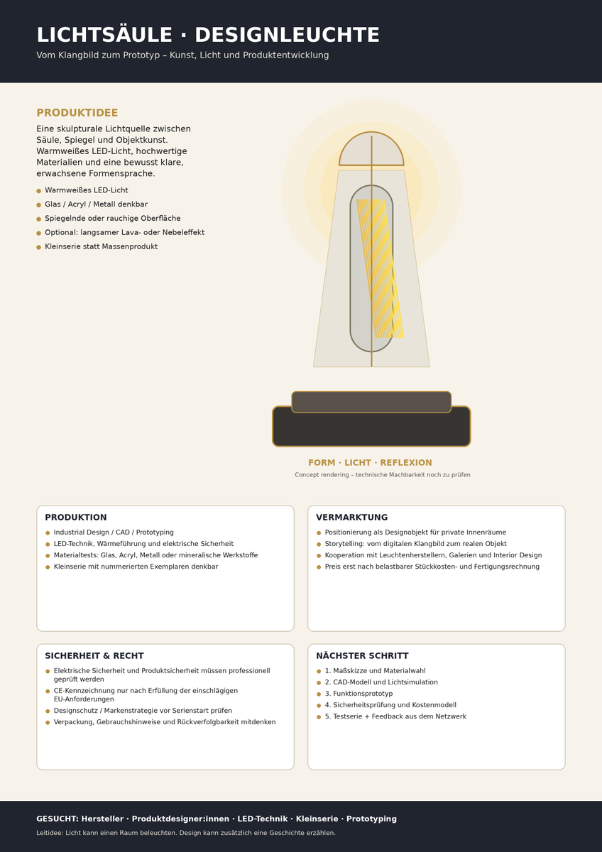 WindSonne's tweet photo. 💡 Vom Klangbild zum Produkt: eine skulpturale Designleuchte zwischen Säule, Spiegel und Lichtobjekt. Jetzt geht es um Prototyping, Material, LED-Technik, Kleinserie und Herstellerkontakte.🔗 https://t.co/Z2V1VLj9zG
#Produktdesign #Leuchtendesign #Prototyp #Kleinserie #Innovation https://t.co/iHz0Z3kKDe