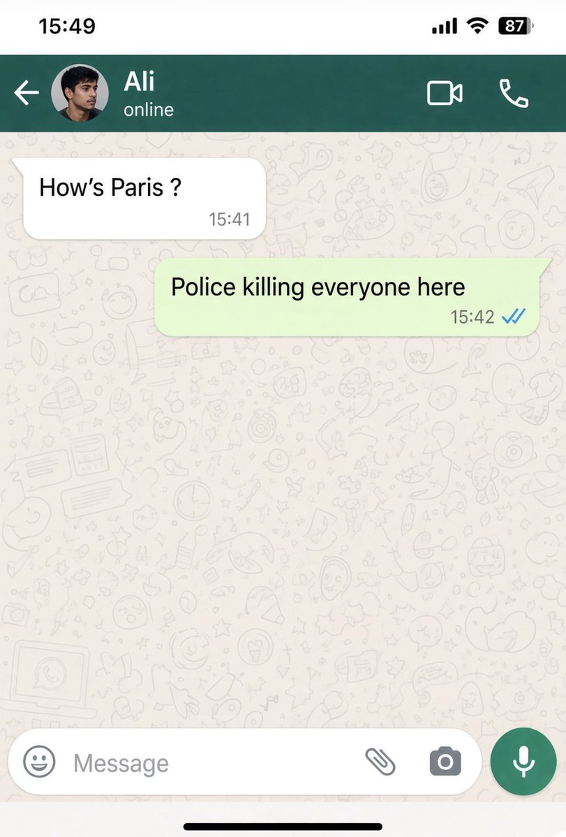 dash_sami's tweet photo. Stop the killing and suppression of protesters in Paris.

#Paris #freedomfighters https://t.co/wkIHr1fr45