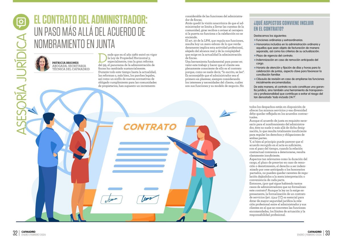 CAFMadrid's tweet photo. 📃 El contrato del administrador: Un paso más allá del acuerdo de nombramiento en junta. En la revista de los #AFColegiados, por Patricia Briones abogada y secretaria técnica del CAFMadrid.

👇 ¡Descárgala gratis!
https://t.co/0FTxCb6TxG https://t.co/fiivLCzD8D