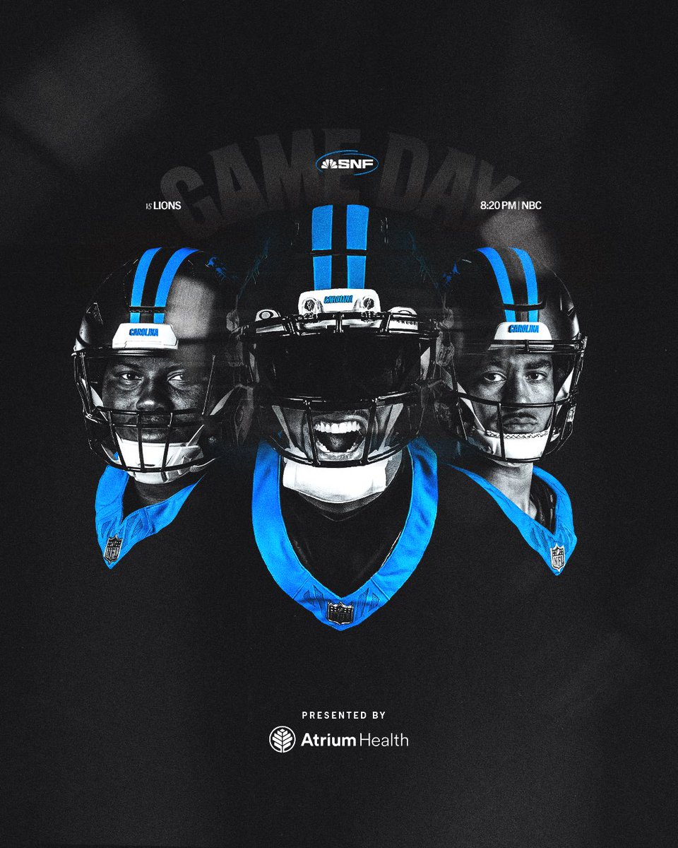 Panthers's tweet photo. SNF GAME DAYYYYY

#DETvsCAR tonight at 8:20 ET on NBC

@AtriumHealth | #KeepPounding https://t.co/PCfKLFTgMT