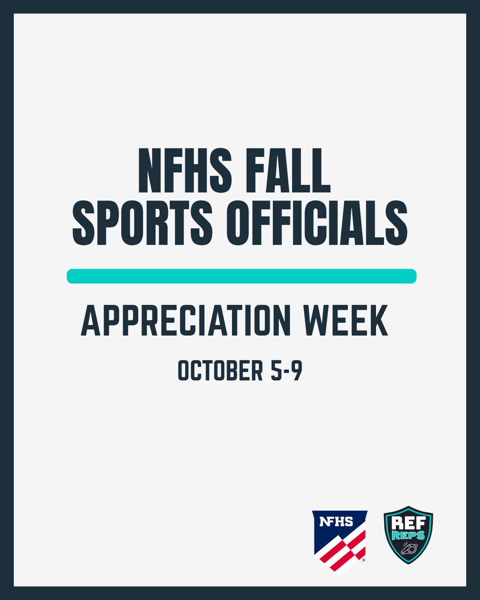 RefReps's tweet photo. No officials, no game. This week is @NFHS_Org Fall Sports Officials Appreciation Week and we're saying thanks to the people who make fall sports possible. One sport a day. Follow along!

#NFHS #FallSportsOfficialsAppreciationWeek #ThankAnOfficial #NoOfficialsNoGame https://t.co/tgtCdXz21E