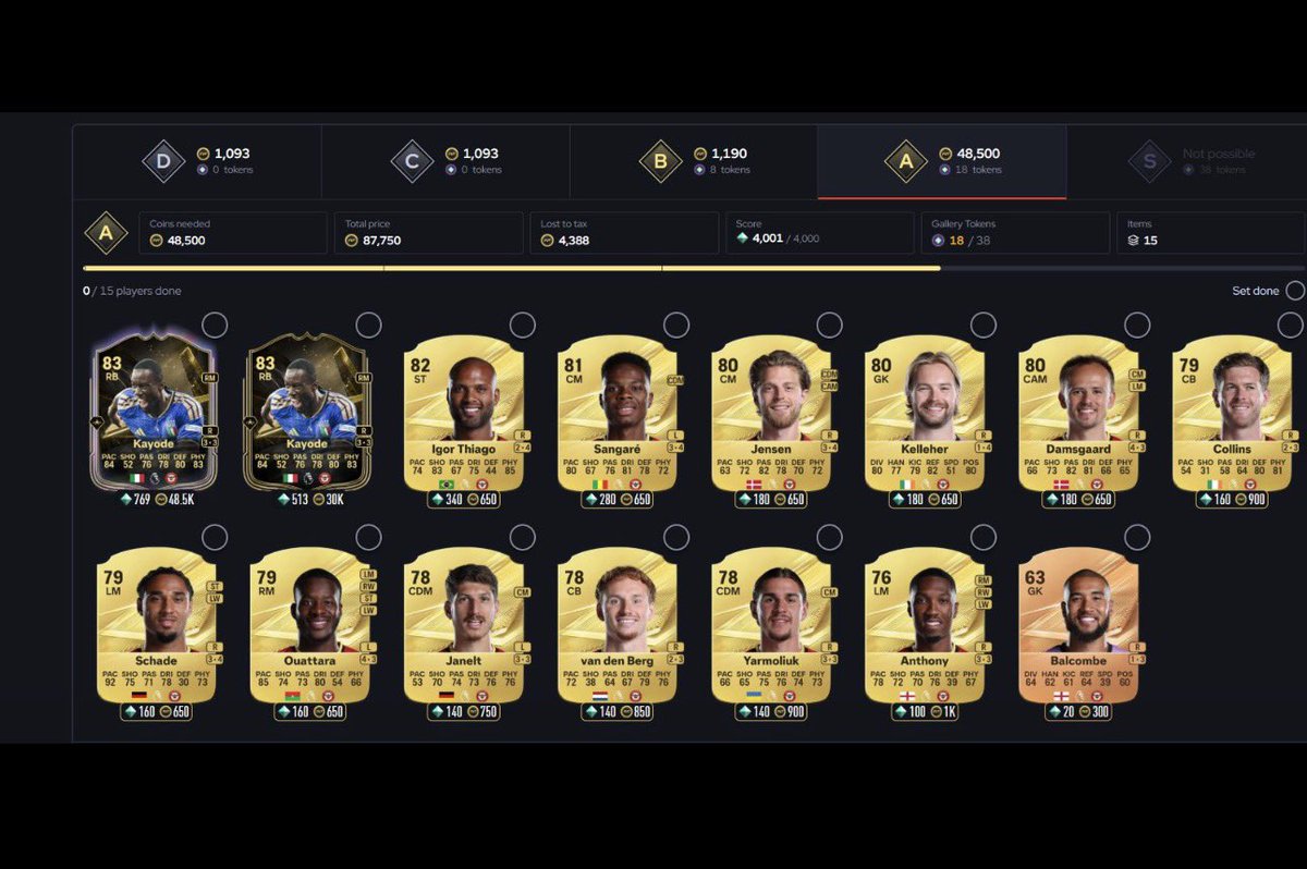 KillerFutCoins's tweet photo. 🚨 GALLERY TEAM — YOU NEED TO COMPLETE THESE! 🚨

💰 59 TOKENS FOR 10K ✅
🔥 Don’t miss out on this one!

Make sure to drop a follow + like — I’ve got you covered! 🫶💯

⚽ Le Mans FC
🪙 13 Tokens
📉 450c Tax Loss

⚽ AJ Auxerre
🪙 28 Tokens
📉 2K Tax Loss

📢 The informs have dropped MASSIVELY, making this a super strong new S-Tier! 🔥👀

⚽ Brentford
🪙 18 Tokens
📉 4K Tax Loss

🚨 Don’t sleep on these — grab them while you can! 💎🔥

#FC27 #EAFC #fut #eafc27