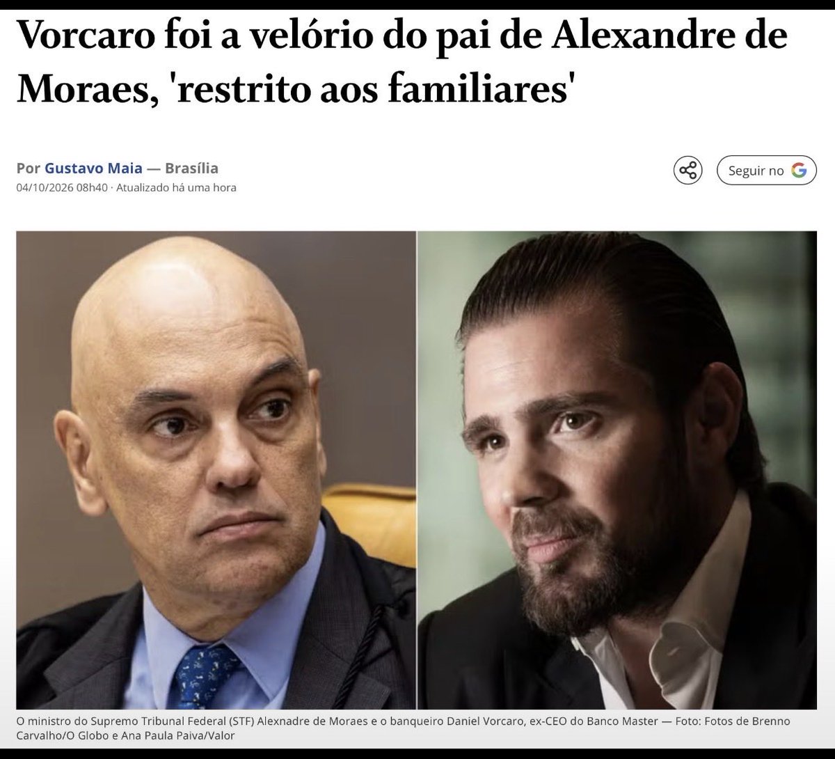 juliovschneider's tweet photo. Sócio não falta em velório.
O aviso era claro: cerimônia restrita aos familiares. 

Parceiro de contrato de R$ 131 milhões com o escritório da esposa, de jantar, de jatinho e de “dívida de vida” não espera convite formal. Sócio aparece na hora difícil. O restante do país fica do lado de fora da porta.