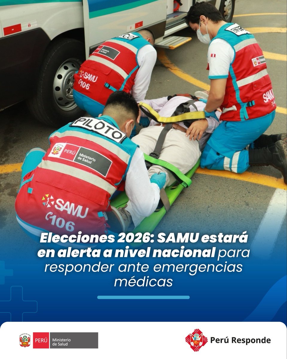 Minsa_Peru's tweet photo. 🚑 El #Minsa mantendrá disponibles sus ambulancias durante la jornada electoral. La ciudadanía puede llamar gratis al 106 para solicitar atención ante una emergencia médica.
➡️ Más información: https://t.co/NQunGQBD8z https://t.co/FQzuTVGTQ3