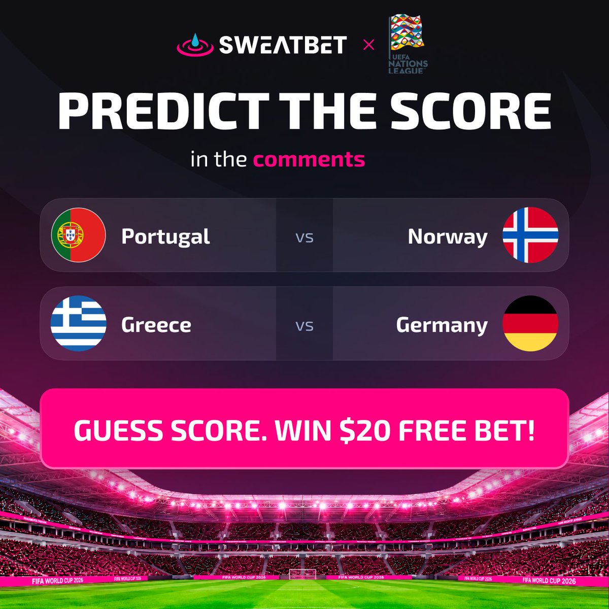 sweatbetio's tweet photo. 🤔Sunday Predictions @ #NationsLeague 

👉Predict correct scores in the comments
👉Retweet
👉Win $30 Free Bet! 

*Open until 20:45 CET!