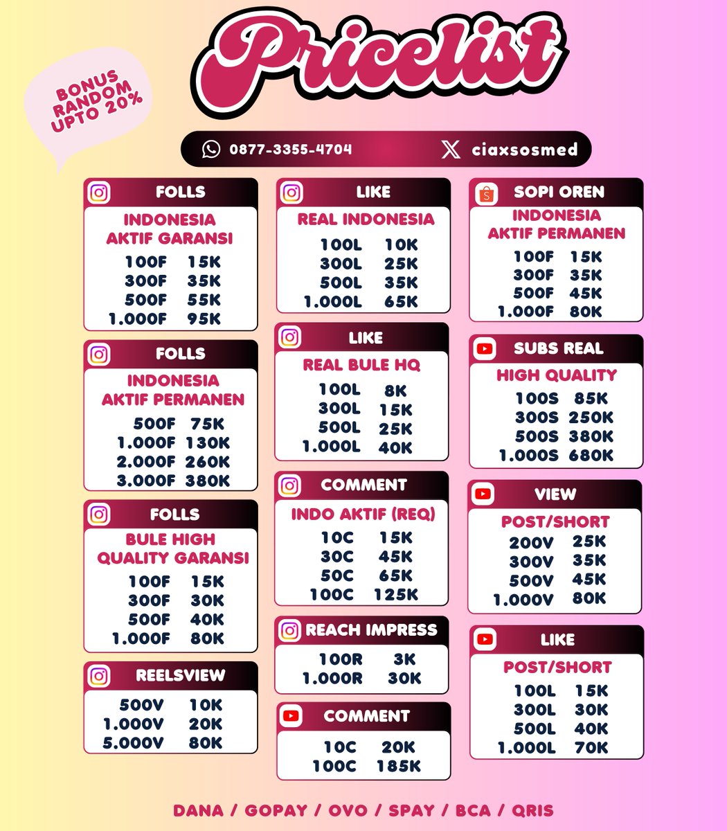 ofcaake's tweet photo. malam guiz!! jual followers ig indo permanen follower instagram beli folls tiktok tt shopee youtube fb pro threads upfoll like view fypgaransi selamanya sosmed wts wtb share save buzzer komen comment real akun indo aktif zonauang😍

6000+ testi order, fast on WA~~~ https://t.co/jQVTqVLYz4