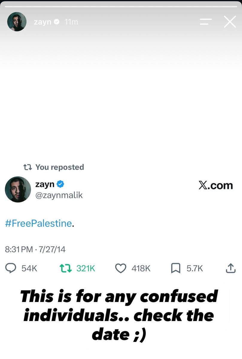 bloomingzain's tweet photo. the fact that he came online just to put his old “free palestine” words back on his story and retweet it again. yeah that’s my man. forever proud of him for being on the right side of history always🤍 https://t.co/nn21CvYhFk