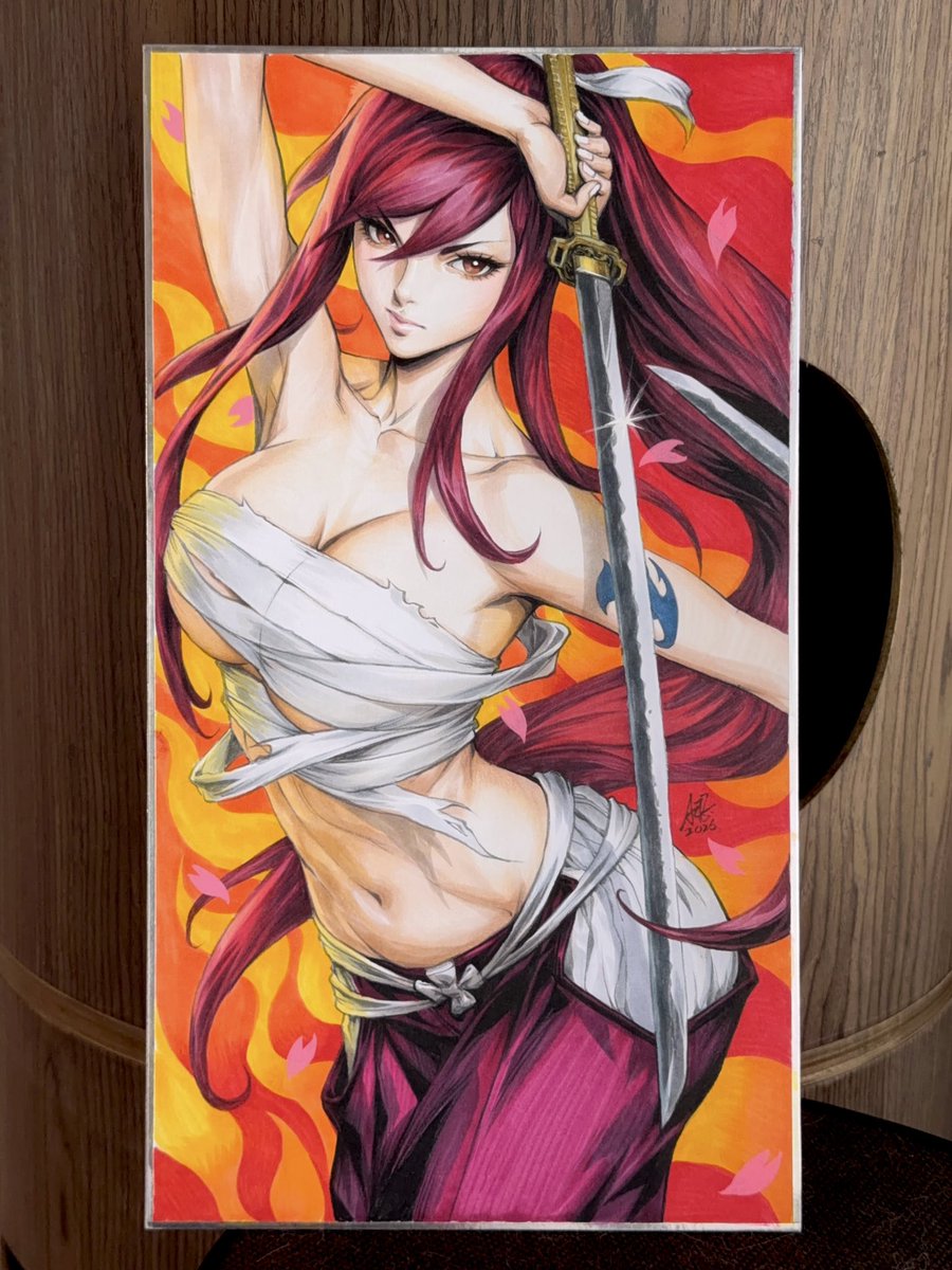 Artgerm's tweet photo. Arttrober Day 4 - Erza Scarlet from Fairy Tail. #arttrober2026 #erzascarlet 

Done with OLO markers on my custom Shikishi board. https://t.co/nb6ZCS7oYl
