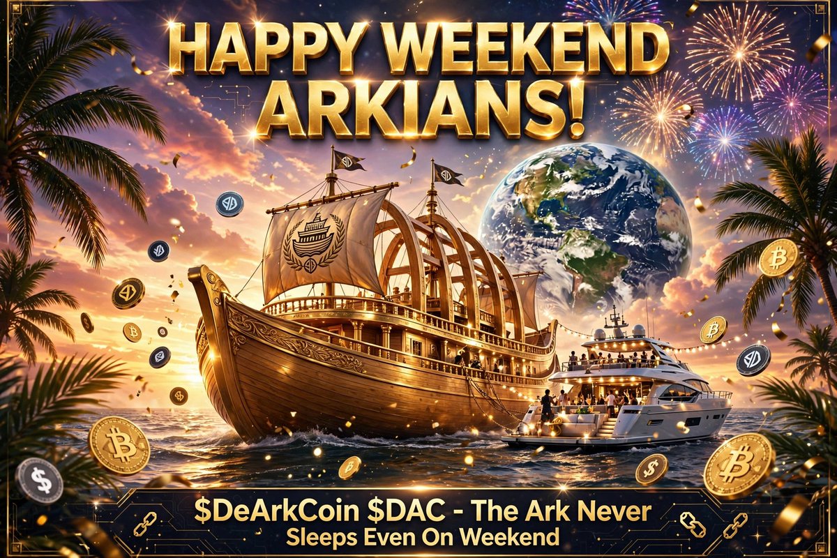 Almamman8835's tweet photo. Happy Weekend World! 🌍⛵

The Ark is sailing even on weekend! Party never stops! 🎉✨

$DeArkCoin - Seen by crypto, admired by the world!

Enjoy weekend Arkians! 💰 #DeArkCoin https://t.co/KdL6HAcvjQ