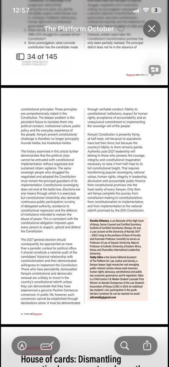 OdiraTeddy's tweet photo. Honoured to have co-authored with @ProfKibwana. Our article argues that the 2010 Constitution is a people’s manifesto and should guide in demanding accountable and transformative governance. 

My sincere gratitude to Prof. Kivutha Kibwana for trusting a young scholar https://t.co/RIWh9RwLNL