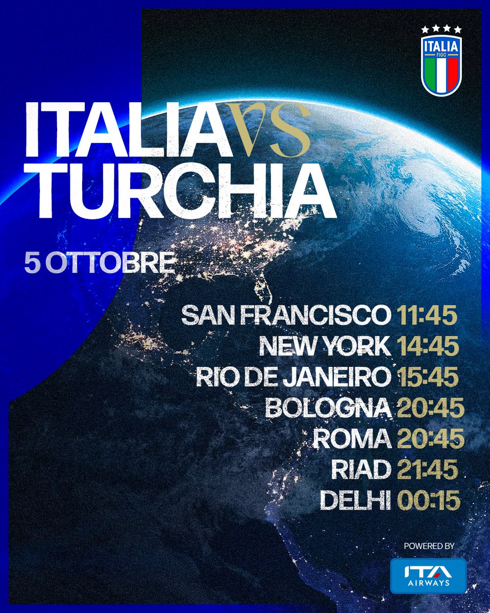 Azzurri's tweet photo. 𝑁𝑎𝑡𝑖𝑜𝑛𝑠 𝐿𝑒𝑎𝑔𝑢𝑒

🇮🇹 ITALIA 🆚 TURCHIA 🇹🇷 

📍Domani, lunedì 5 ottobre, Bologna 

@ITAAirways 
#Nazionale #Azzurri #VivoAzzurro https://t.co/jXCmo7T97F