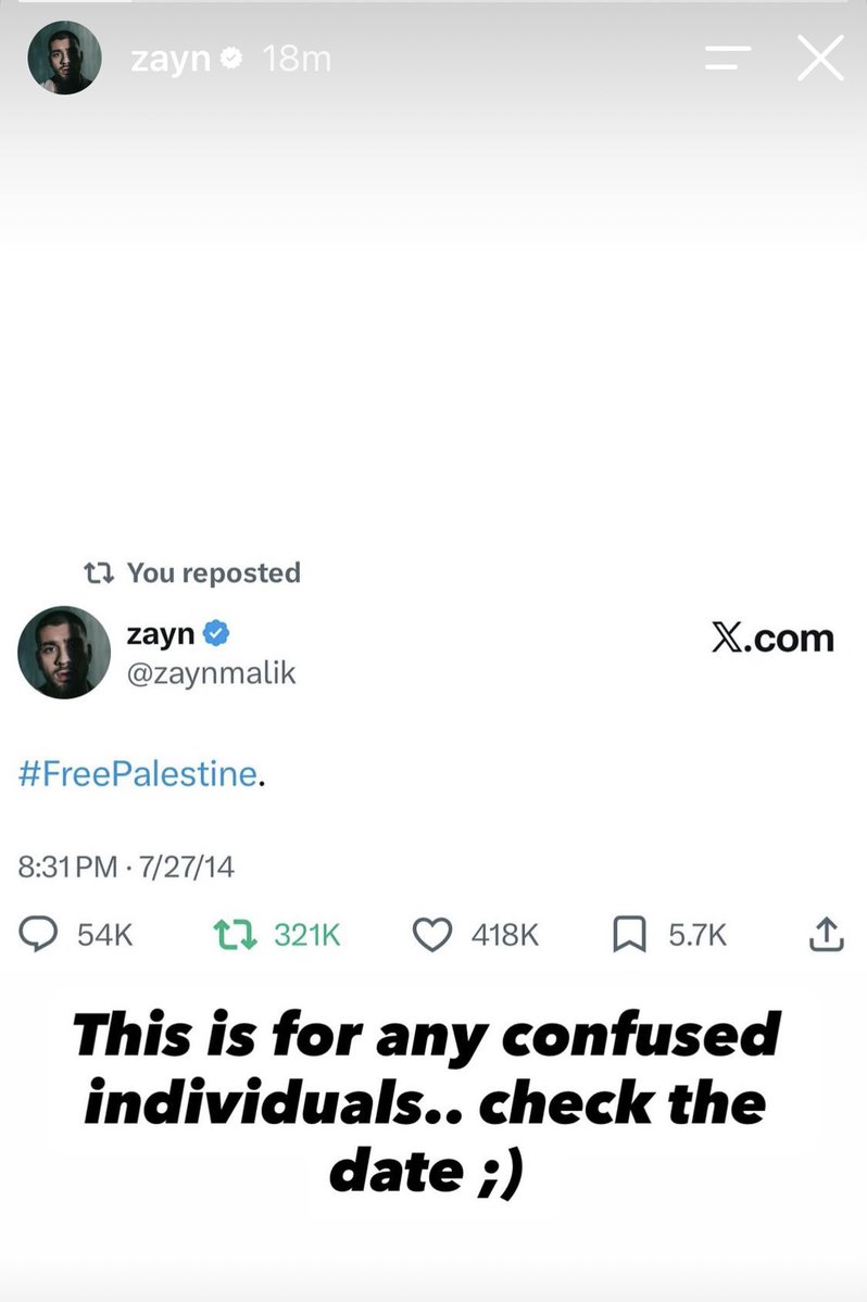 landpalestine's tweet photo. Zayn Malik responds to the Backlash for people who claimed he does not support  Palestine 

“This is for any confused individuals.. check the date”

Free Palestine from 2014 https://t.co/R05Z01QZLy
