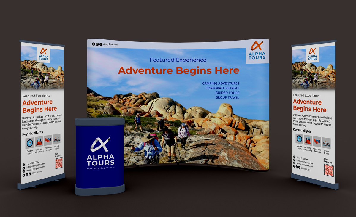 kevin_wamuge's tweet photo. 1/2
From screen to scale! 🏔️✨
Completing the physical event display suite for Alpha Tours—featuring curved backdrop displays, roll-up banners, and branded kiosks across 3 core campaign themes.
Concept art direction only.
#GraphicDesign #BrandIdentity #ExpoDesign #AlphaTours https://t.co/6ihj8ezoH0