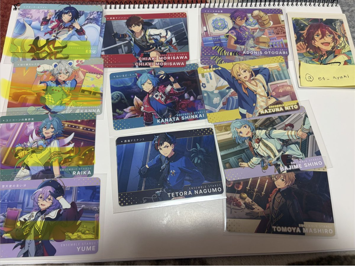 eq__ayaki__'s tweet photo. あんスタ　カードダス　譲渡　交換　元のアカウントがサーチバンのためこちらでのポスト本垢提示可
譲　R 燐音一彩班目忍 N凛月2泉レオ2嵐3真2スバル英智弓弦みか颯馬マヨイ斑エスカンナライカユメ千秋2奏汰鉄虎翠アドニスなずな創友也
求　R N茨晃牙>N夏目薫himeru巽
郵送希望詳細4枚目 https://t.co/QOzhVBFURv
