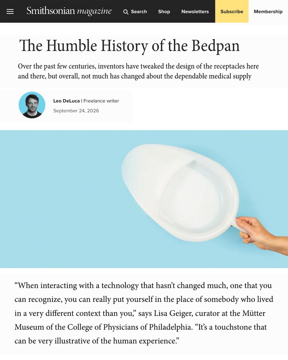 MutterMuseum's tweet photo. The Mütter Museum's Collections Specialist recently spoke to Smithsonian Magazine about "The Humble History of the Bedpan." 

To learn more about what has (and hasn't) evolved about bedpans over the centuries, visit https://t.co/S5ch8DqGId https://t.co/hcntAOhElS