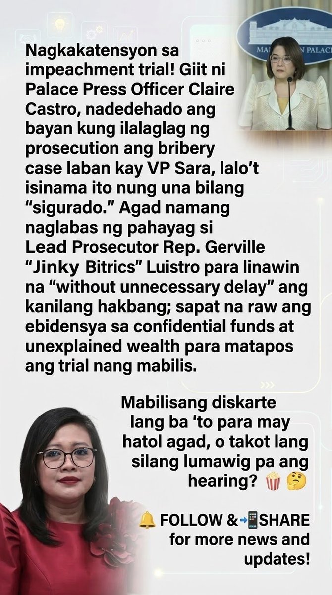 a_levi84's tweet photo. Nadedehado nga ba ang bayan sa paglaglag ng bribery case? 🍿 

#VPSara #ImpeachmentTrial #PHNews #SenatePH https://t.co/4HwrKzG4ar
