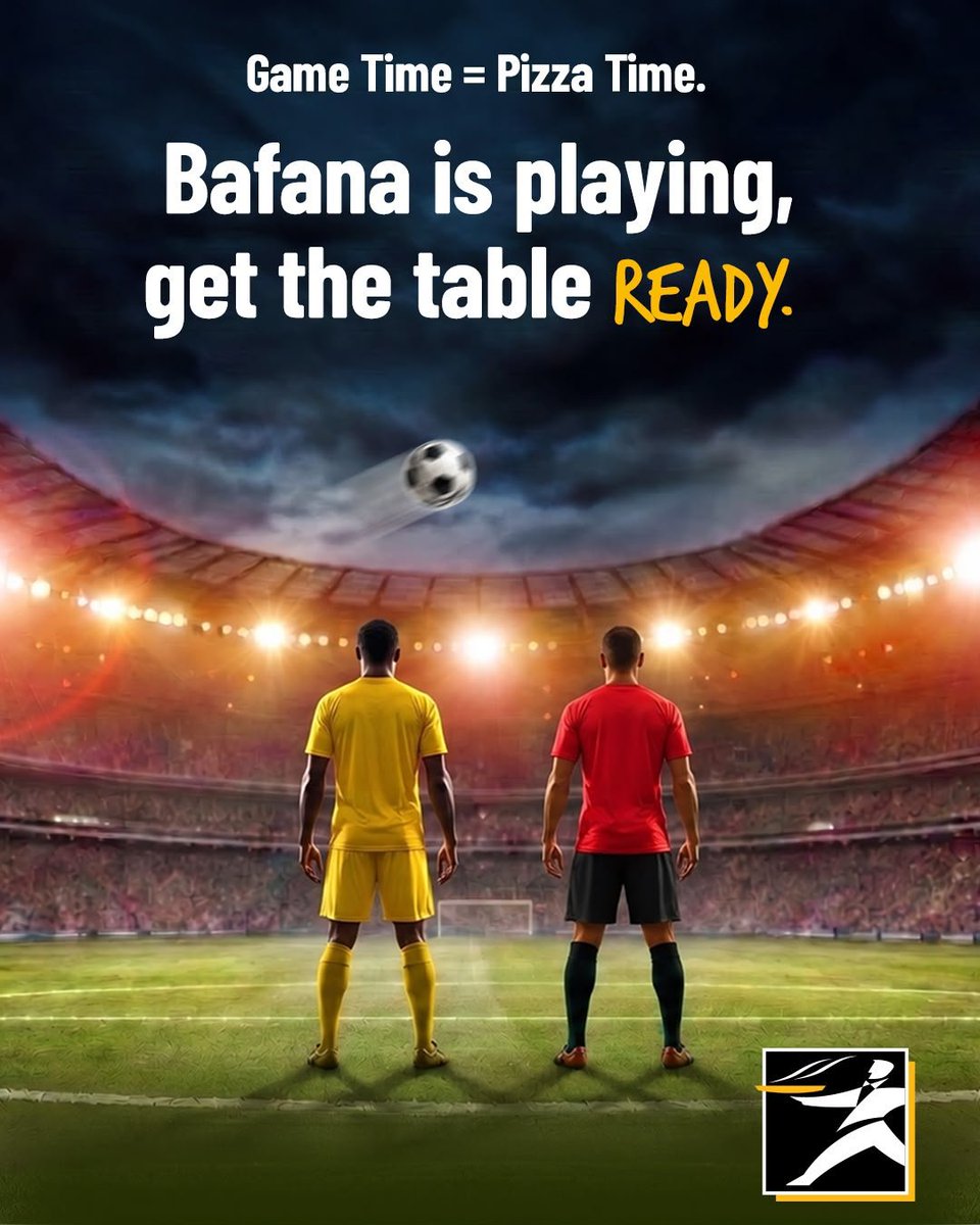 DebonairsPizza's tweet photo. Bafana is on. Get the table ready before kick-off. 

Download the Debonairs Pizza App and get your order in.

Game Time = Pizza Time. 

#DebonairsPizza #TrySomethingAmazing #GameTimePizzaTime https://t.co/zGYtYRKGvE