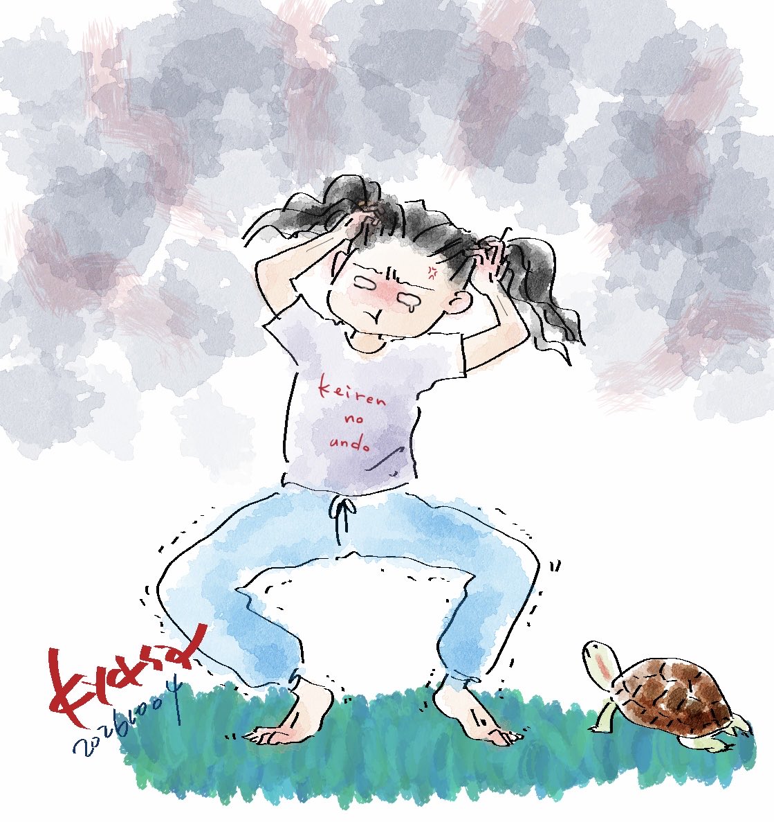 kyasashiva's tweet photo. これから来る低気圧のせいか、風邪ひきそうなのかなんなのか、だるくて具合悪！
雑草抜く時みたいに髪の毛引っ張りながらつま先立ち。そして脱力。
これを何回か繰り返してると多少ラクになる。
会社でやってたら上司に怖がられた😝
#毎日描く https://t.co/fjv49EWXbl
