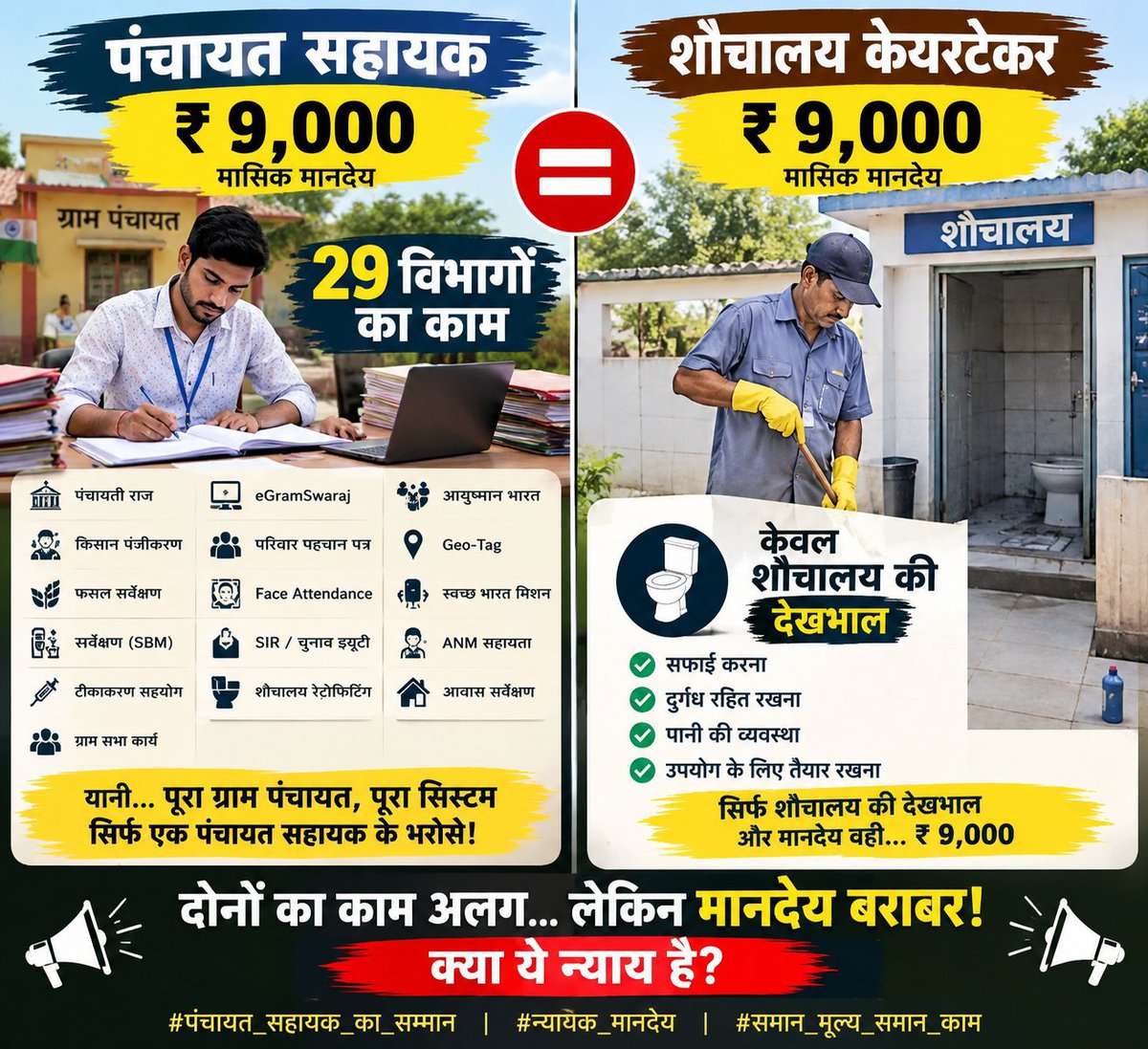 PSU_ETAH's tweet photo. शौचालय ओर पंचायत भवन सचिवालय मुख्यमंत्री @myogiadityanath जी के सरकार में बराबर है।

ये कैसी भेदभाव वाली रणनीति है??

पंचायत सहायकों का मानदेय कम से कम न्यूनतम कुशल मजदूरी दर के बराबर किया जाए 🥺🥺😎
 
#पंचायत_सहायक_संघर्ष 
@oprajbhar 
@BJP4UP
#सचिवालय_शौचालय_एक_समान https://t.co/1dMvTKFRCL