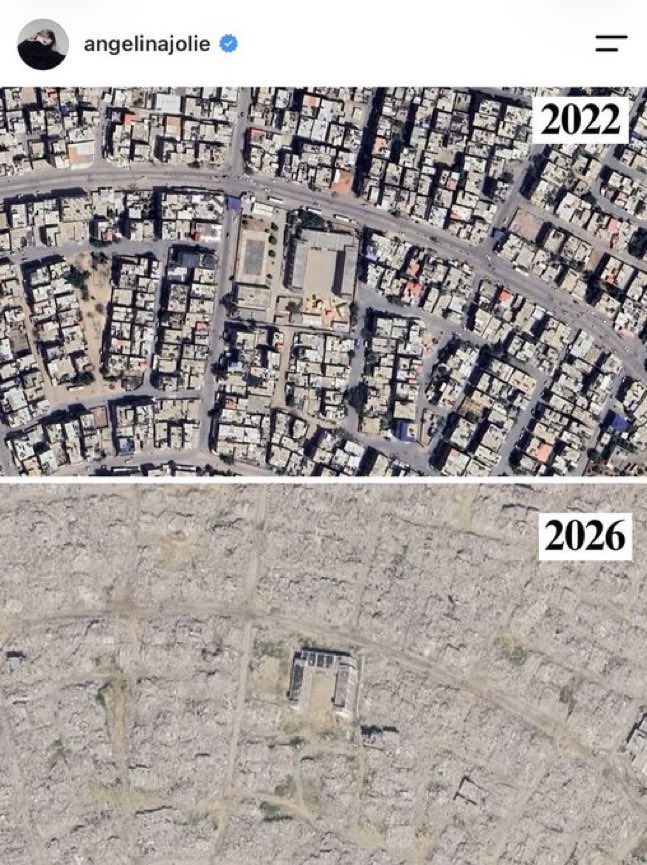 frekanstr_'s tweet photo. Angelina Jolie’nin Gazze paylaşımı:

"Artık Google Earth'ü açıp Gazze'ye ne yapıldığını görebilirsiniz. Mahalleler enkaza döndü.

Evler, okullar, hastaneler ve altyapı zarar gördü veya yok edildi." https://t.co/8p6ovQ3fFQ