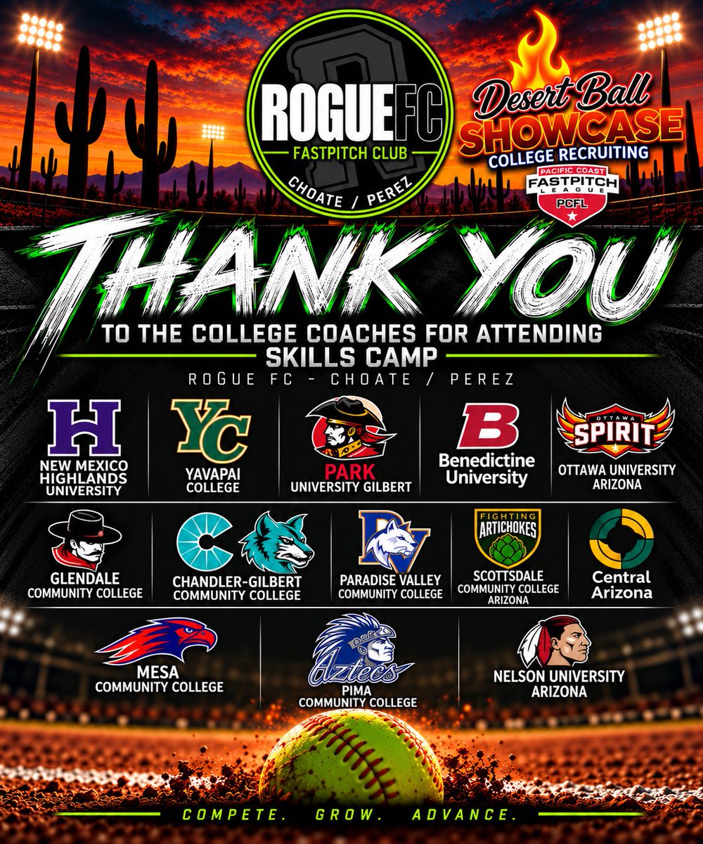 RogueFC_CP's tweet photo. 🔥 THANK YOU, COLLEGE COACHES! 🥎

A huge thank you to all the college programs attending the Desert Ball Showcase College Skills Camp and investing their time in our athletes!

We appreciate every coach who takes the time to teach, evaluate, connect, and create opportunities for these student-athletes.

The opportunity to compete in front of 13 college programs is something our athletes don’t take for granted. Time to show up, compete, be coachable, and make every rep count! 💪🥎

Thank you for supporting the next generation of college athletes!

#DesertBallShowcase #CollegeSoftball #SoftballRecruiting #CollegeSkillsCamp #RecruitingExposure