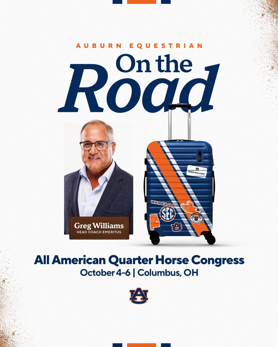 AuburnEQ's tweet photo. Next stop: Congress! 🛫
Wishing our Head Coach Emeritus the best as he heads to the All American Quarter Horse Congress.
#WarEagle | #SetTheStandard https://t.co/uwJmoteByC
