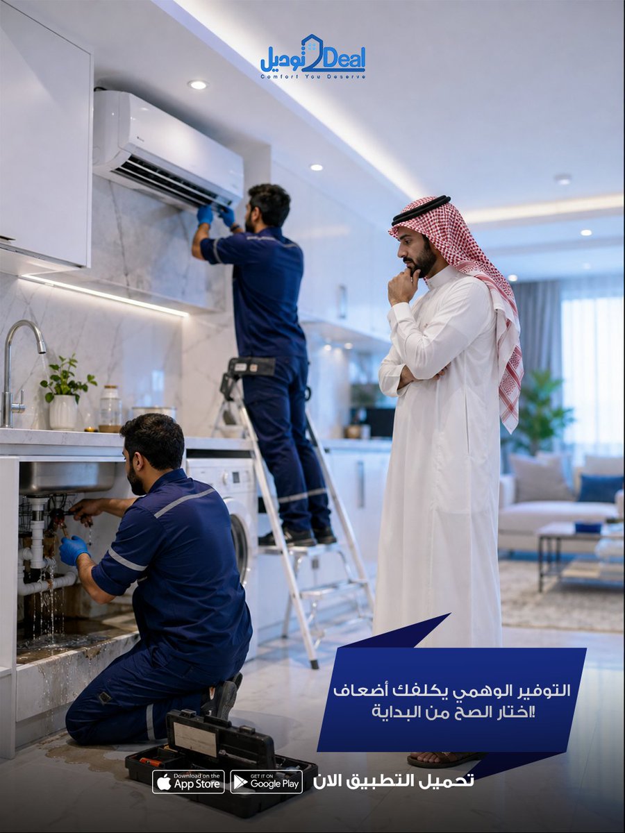 d2deal20's tweet photo. تجيب فني غير معتمد عشان توفر؟ غالباً هذي الوفرة بتدفع أضعافها بعدين في أعطال متكررة وتعطيل لشغلك.
مع توديل، نختصر عليك المخاطرة ونربطك بفنيين ومقاولين معتمدين يخلصون الشغل من أول مرة وبجودة تضمن استمرارية أعمالك.
احسبها صح، واطلب خدمتك المعتمدة الآن! https://t.co/zE6aVoiV9j