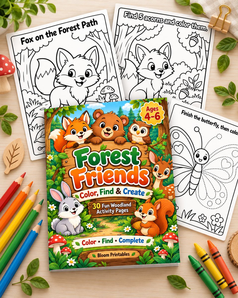 Friend4allworld's tweet photo. 🌲 Forest Friends: Color, Find &amp; Create 🦊
30 fun printable activity pages for kids ages 4–6 ✏️🍄
Color • Find • Complete

https://t.co/0Of1wB2Hzc

#KidsPrintables #ColoringPages #PreschoolActivities https://t.co/RMLBuaCxH6