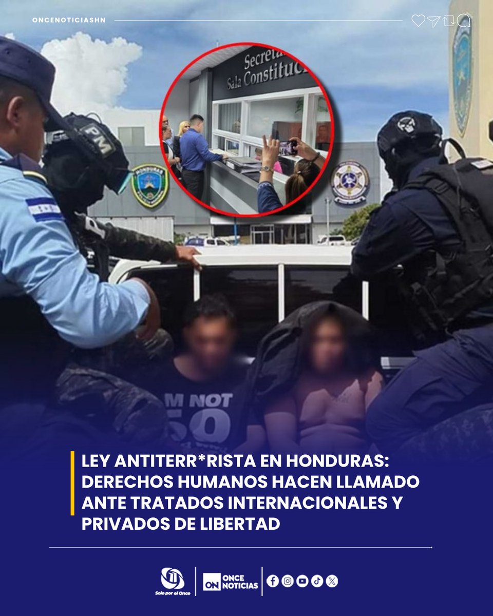 11_Noticias's tweet photo. 🤔Mientras avanza la aplicación de la ley recién aprobada en Honduras, organizaciones defensoras de derechos humanos han planteado cuestionamientos. 👉 https://t.co/fLysBYEdIu
#SeguridadHonduras #Presos #DerechosHumanos https://t.co/dXmhAdJYk5