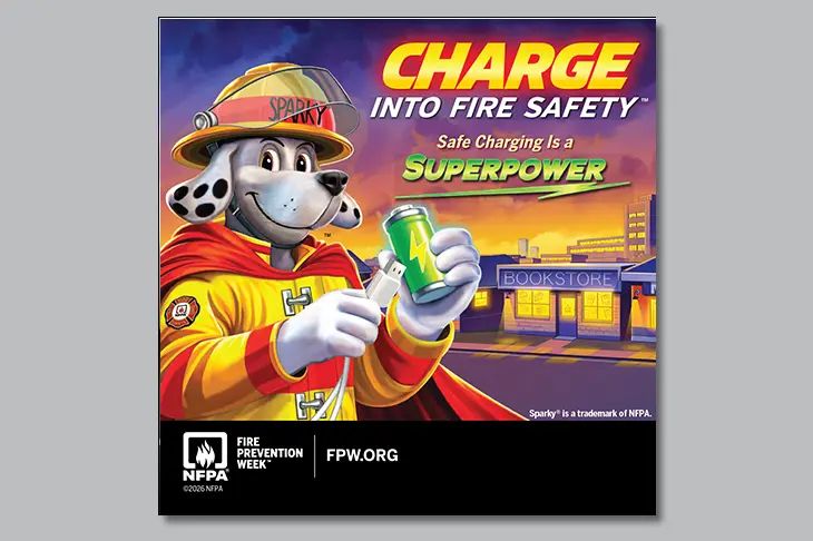 SPFPD's tweet photo. The @SPFPD is teaming up with NFPA to promote this year’s Fire Prevention Week™, October 4-10, Charge into Fire Safety™: Safe Charging Is a Superpower. Help us spread the word that everyday actions can help prevent lithium-ion battery fires.

#firepreventionweek #batterysafety https://t.co/2qzzEWHkug