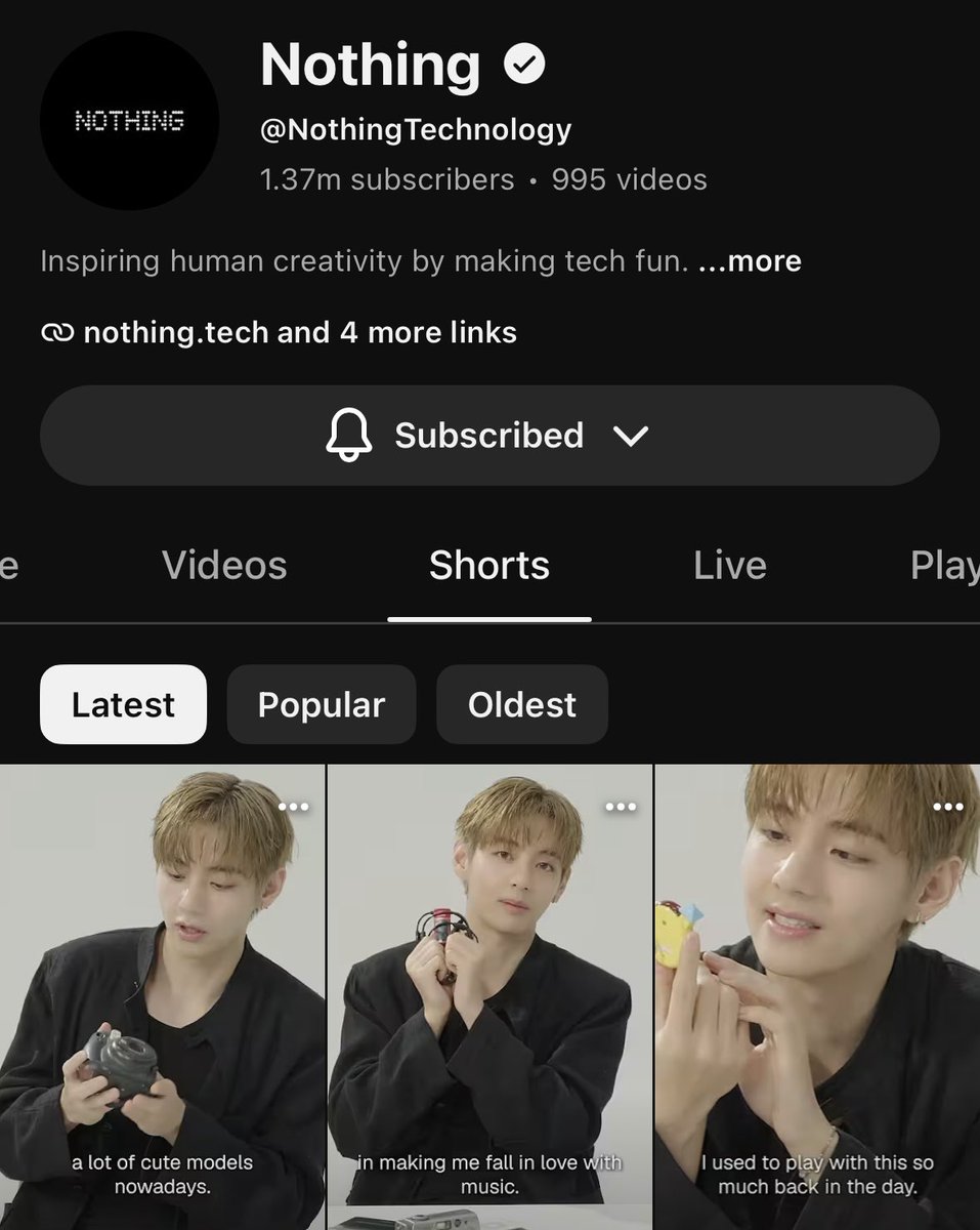 btskthv1230's tweet photo. Nothing YouTube Channel has posted another short from Kim Taehyung’s Retro Tech segment.
Please increase engagement on all three shorts released so far.
https://t.co/AeMbUmQyjy
NOTHING GLOBAL AMBASSADOR V
TAEHYUNG FOR NOTHING
#TAEHYUNGxNOTHING
#VxNOTHING https://t.co/VGd5bkXn3Y