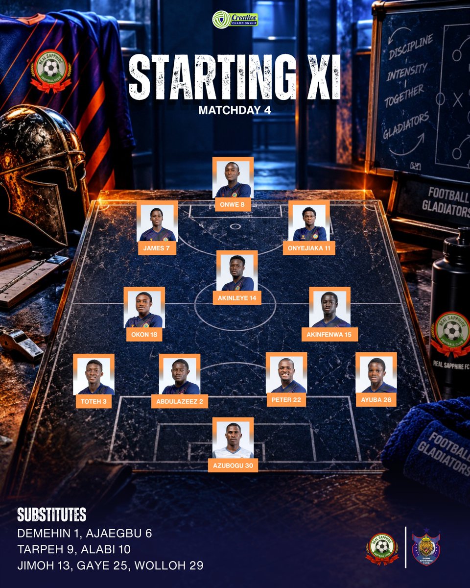 RealSapphireFC's tweet photo. THE GLADIATORS TAKE THEIR POSITIONS. ⚔️

Dino Sporting Club. Matchday 4.

#RealSapphireFC #TCCLeague27 #RESD​​SC #MD4 #FootballGladiators https://t.co/NsOcv3zYTj