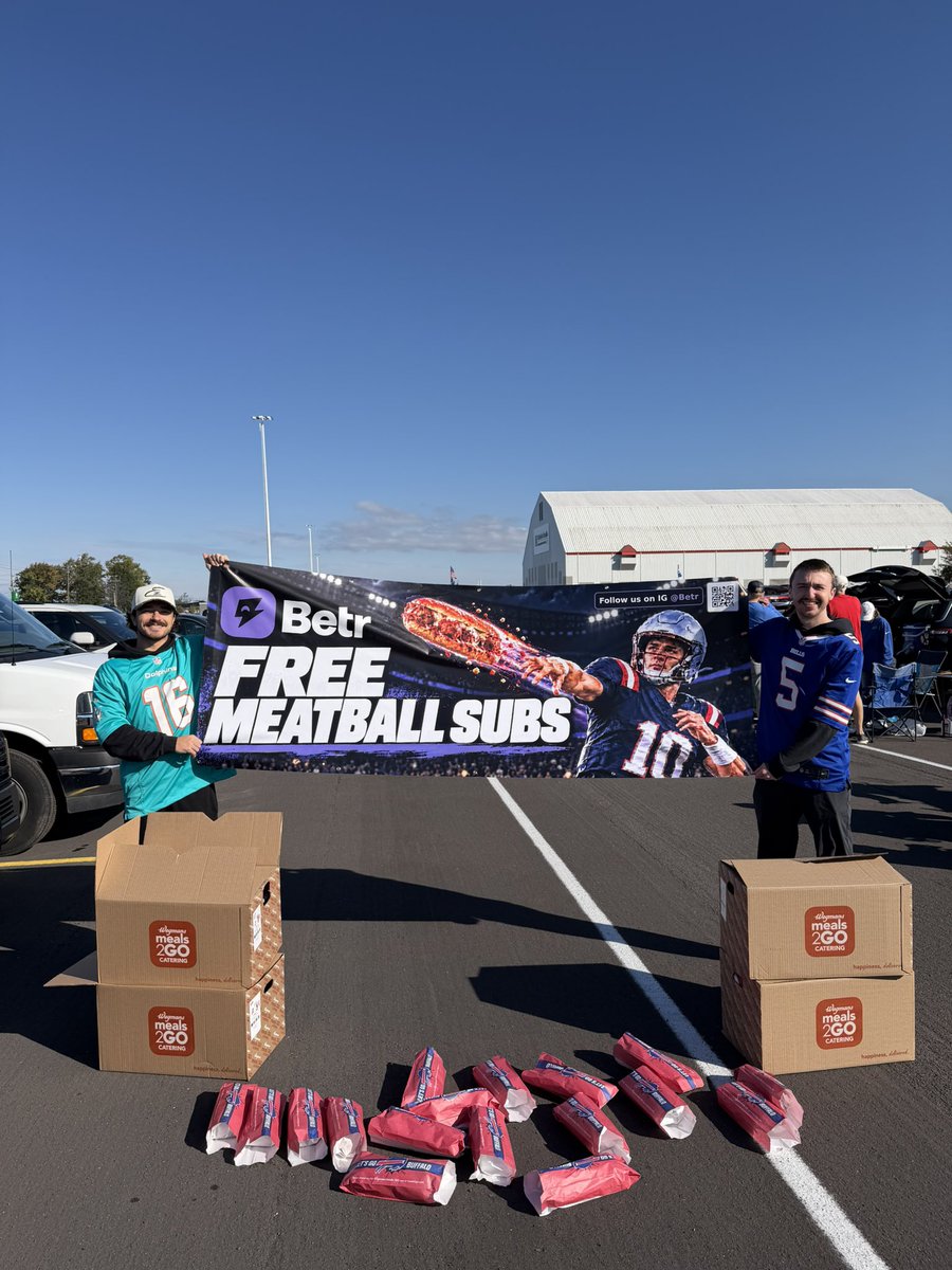 betr's tweet photo. 🚨DRAKE MAYE MEATBALL GIVEAWAY🚨

We’re SPLITTING $250 in Betr Bucks between FIVE RANDOM PEOPLE who RT THIS POST FOR EVERY DRAKE MAYE INT TODAY!

MUST RT, be following @betr and @Betr_Casino, and use the hashtag #MeatballMaye ! 

WE BOUGHT 150 MEATBALL SUBS IN HONOR OF DRAKE MAYE! IF YOU ARE GOING TO THE BILLS GAME, SWING BY THE GREEN LOT AND COME HANG OUT AT OUR TAILGATE! 

T&C’s apply!