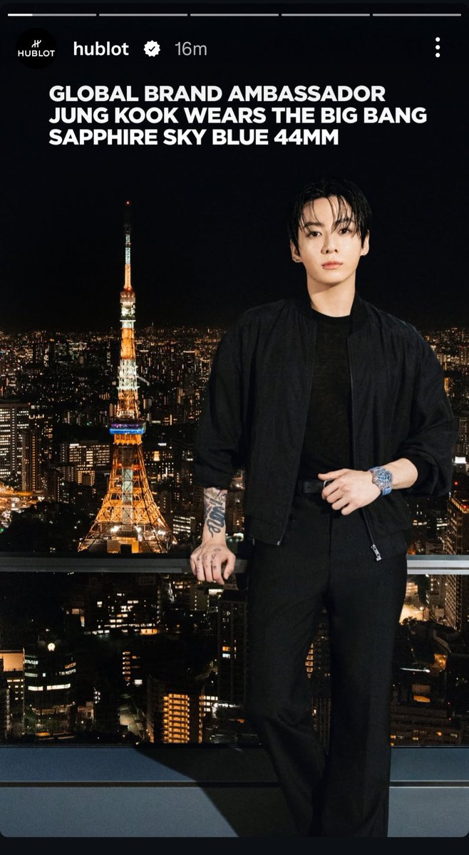 JungkookCrave_'s tweet photo. Hublot via Instagram Stories:

“Global Brand Ambassador Jungkook wears the 44 mm Big Bang Sapphire Sky Blue.” https://t.co/TuK404HRjq