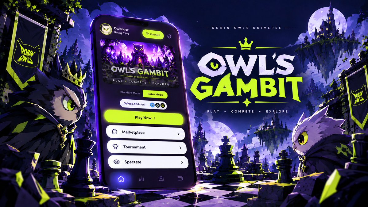 TheRobinOwls's tweet photo. We've been talking about Robin Owls for a while

But there's another part of the project we haven't properly shown yet

We're building a PvP chess game called Owl's Gambit

And it's not just chess with an NFT attached to it
