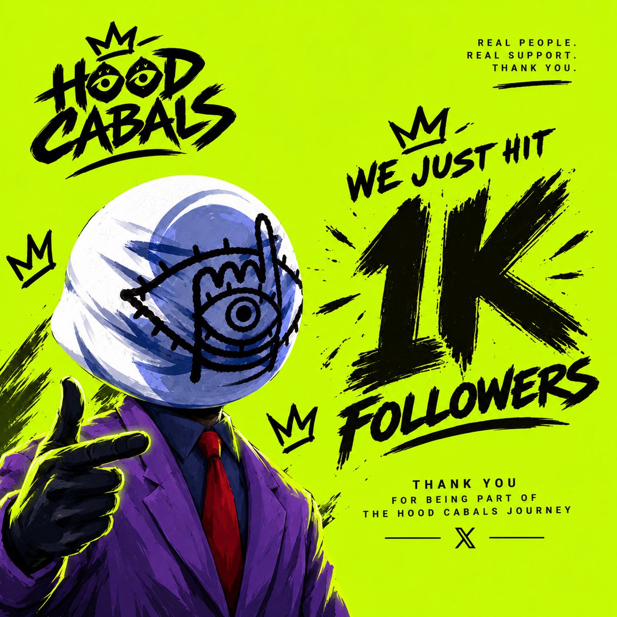 Hoodcabals's tweet photo. 1,000 eyes are now watching. 👁️
The Hood has officially crossed 1K followers.

But this isn't the destination.
It's the first checkpoint.

To everyone who believed early, we see you.
Hood Cabals is just getting started👑

To celebrate we're giving away 100 WL spots on this post,
To participate; 
Like
Retweet
and Comment your EVM address
Picking winners in 72 hours⏳
