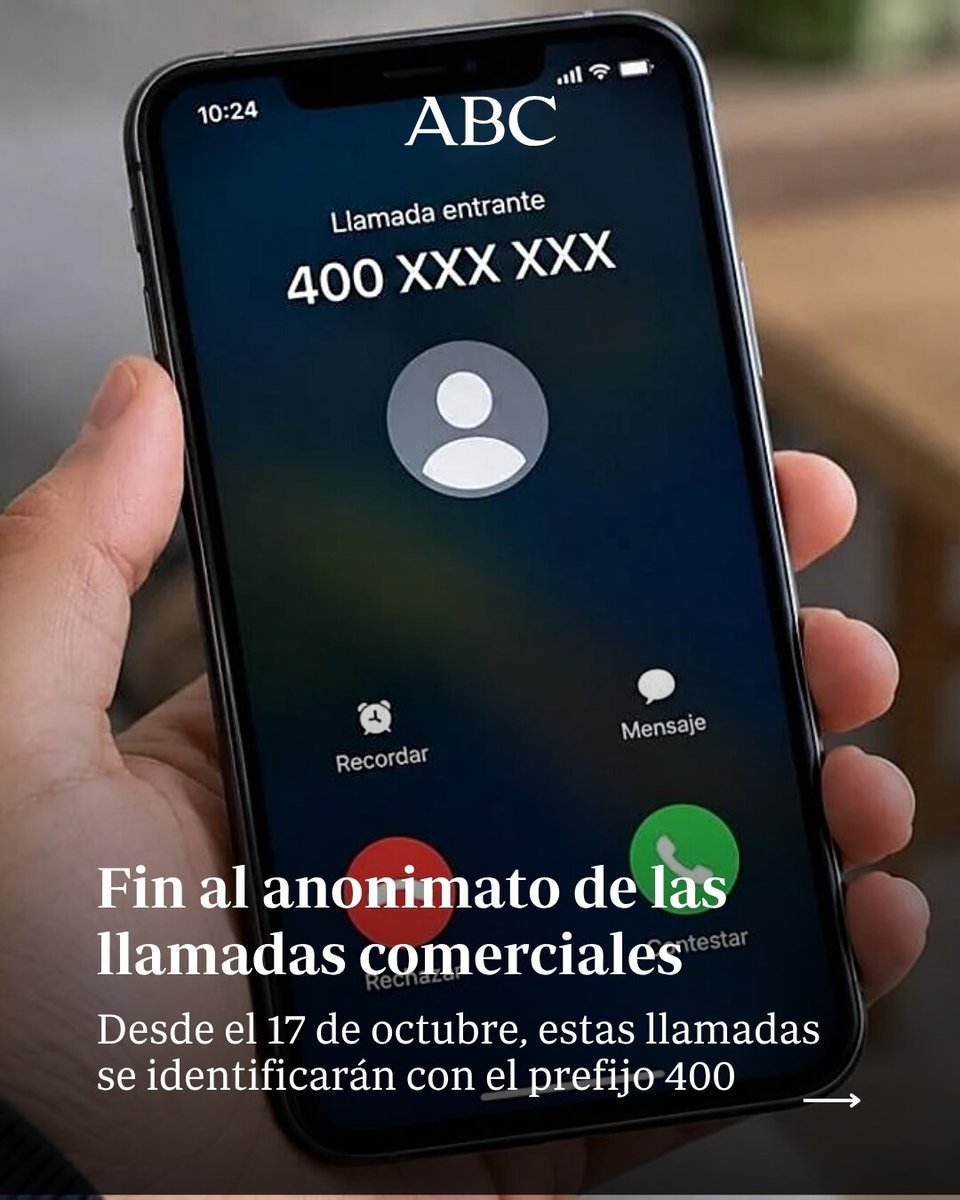 abcdesevilla's tweet photo. 📞❌ Fin al anonimato: un prefijo único identificará a las llamadas comerciales desde el 17 de octubre. Los operadores también tienen la posibilidad de desconectar el servicio de llamadas comerciales

📌 https://t.co/22YHGZ6yPk

#llamadas #comerciales #spam https://t.co/IAkuMqhmo9
