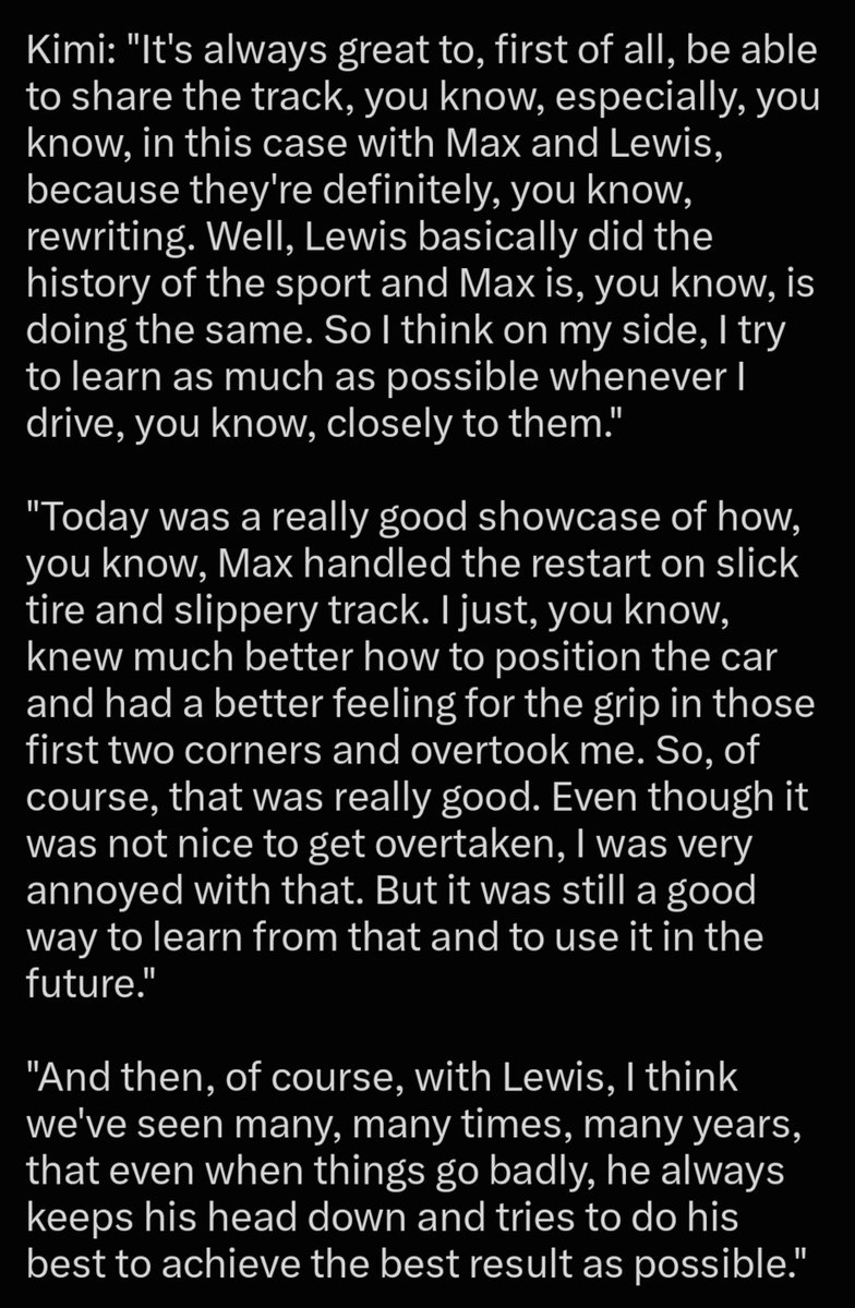 kimiforwdc's tweet photo. the way kimi talks about lewis and max🥺 bro is just happy to race with them and he doesn't need anything else. if he raced with this two in the front row every race he would be always jolly asf😭😭 https://t.co/6SaCj91E8U