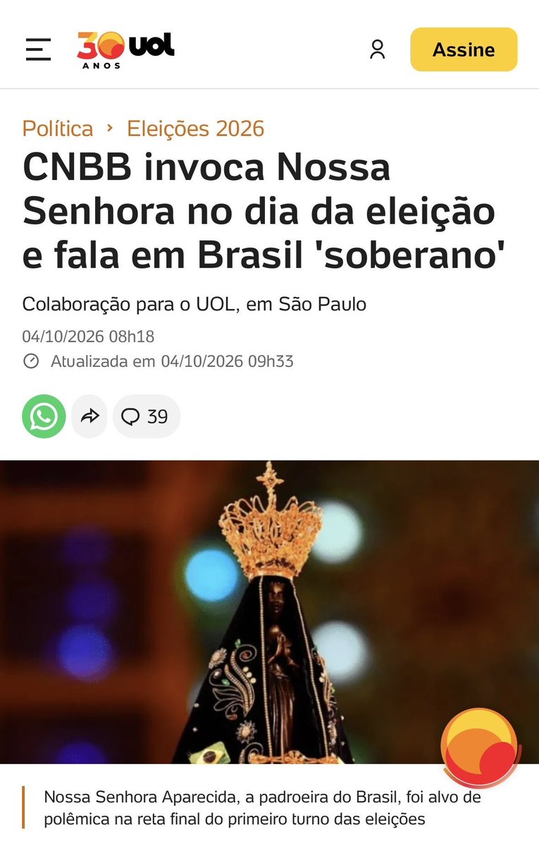 ricardope's tweet photo. CNBB pedindo proteção de Nossa Senhora Aparecida para o Brasil Soberano. 

Sinais. https://t.co/fj3fWnuRCp