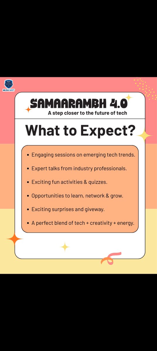 MlsaMiet's tweet photo. What to expect from SAMAARAMBH 4.O?
💡Hands-on with Agentic AI, Cloud, Cybersecurity & more
🎤Expert-led sessions by industry leaders
🤝Networking & an ultimate MLSA experience
#MLSAMiet #IIC https://t.co/1Er8fGMjyA