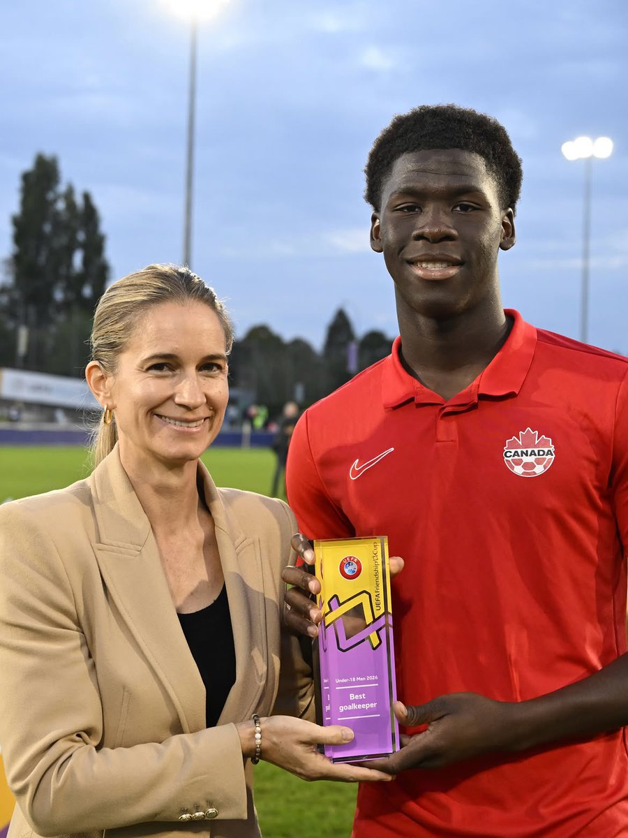 cfmontreal's tweet photo. Félicitations à Samsy Keita, élu meilleur gardien de la UEFA U-18 Friendship Cup 2026! 🧤🏆  Congrats to Samsy Keita, named Best Goalkeeper of the UEFA U-18 Friendship Cup 2026! 👏  #CFMTL https://t.co/TJlEdT4jmr