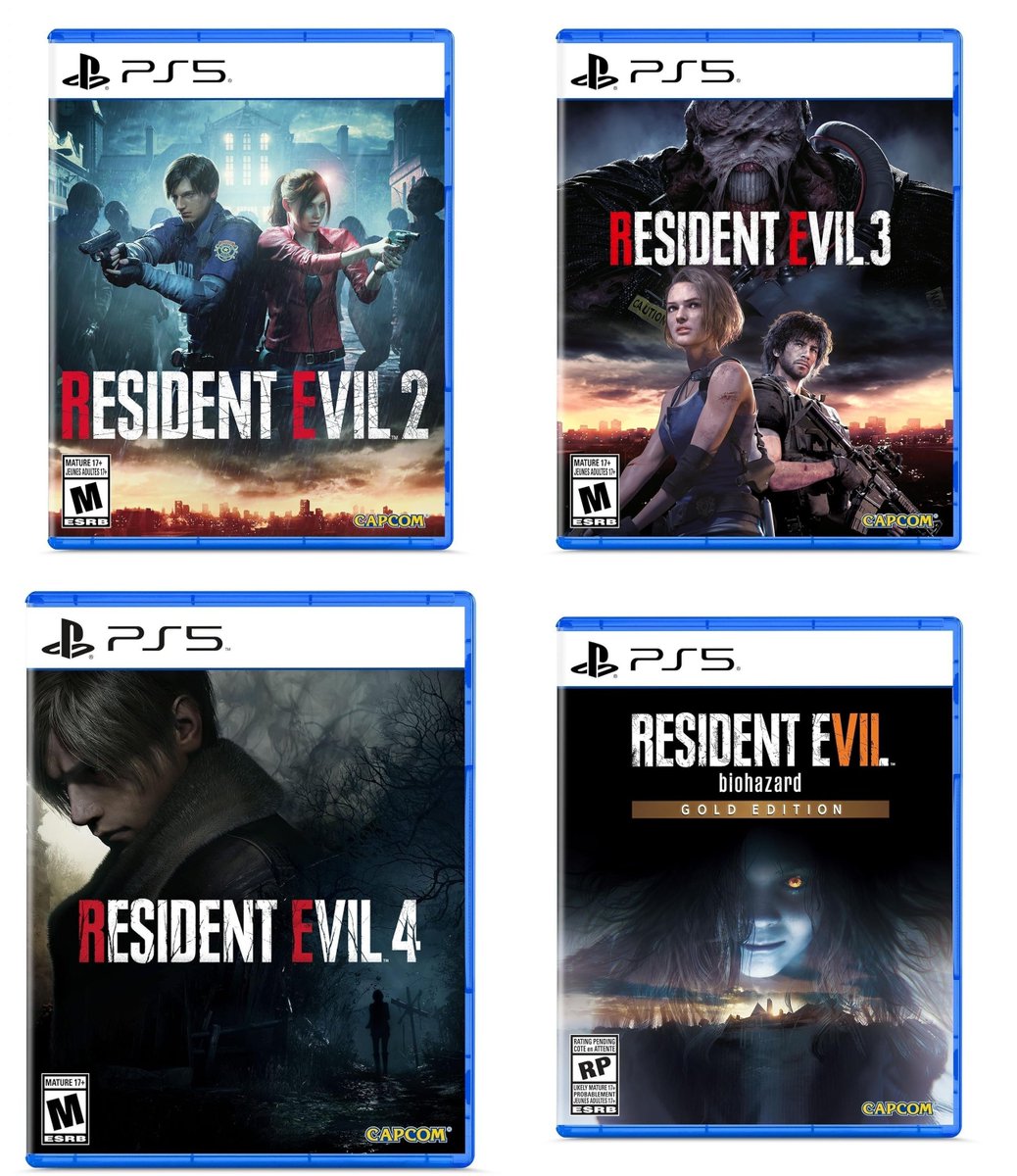 Wario64's tweet photo. Resident Evil 2/3/4/7 Gold (PS5 physical) $15.99 each on Amazon https://t.co/Spd4A2vl20 #ad https://t.co/tXORGfrYev