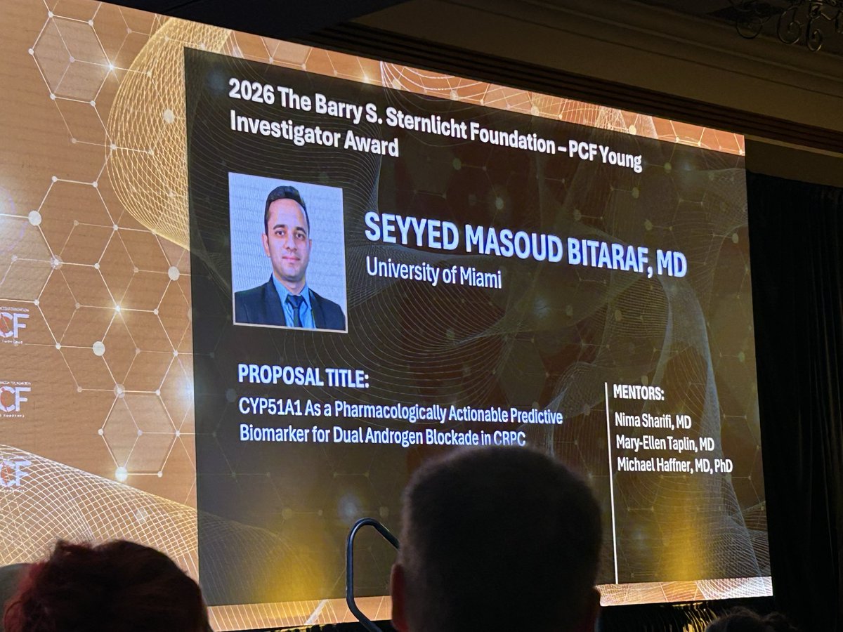 NimaSharifiMD's tweet photo. Big congratulations to @BitarafMasoudMD on being awarded a @PCFnews Young Investigator Award at #PCF2026! So well deserved! @dsui_miami_uro @SylvesterCancer @umiamimedicine @urotoday https://t.co/p9sBXnkQ0d