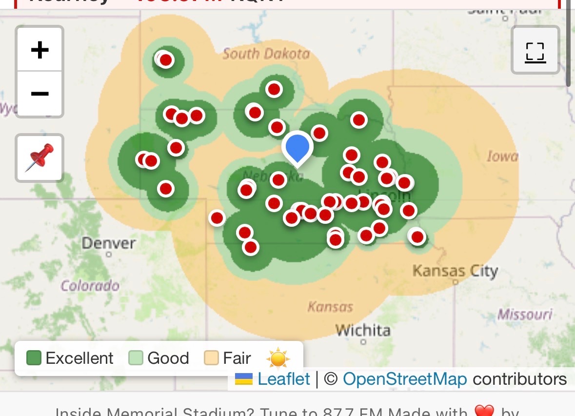 sheetsj's tweet photo. added a Husker radio coverage map to https://t.co/a1YkPLfw0z and surprised to see it stretching into 8 states! #GBR https://t.co/YdyyRYWcf0