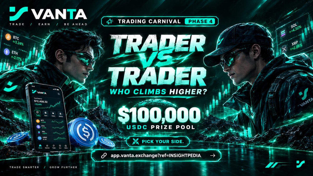 Jriignzz's tweet photo. Trader vs Trader.  
Who’s climbing higher this week?
Vanta Trading Carnival Phase 4 is live with a $100,000 USDC prize pool, only the top traders walk away with the cash.

#VantaExchange #TradingCarnival #TraderVsTrader #CryptoTrading #PerpDEX #100kPrizePool #SelfCustody https://t.co/1UarSdRtvq