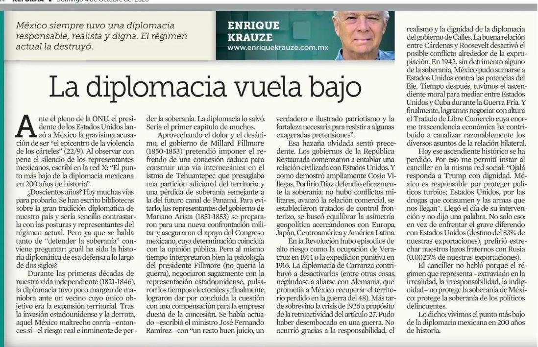 EnriqueKrauze's tweet photo. Estamos en el punto más bajo de la diplomacia mexicana en 200 años. Este brevísimo recorrido histórico lo comprueba. https://t.co/QFFkcNGURh