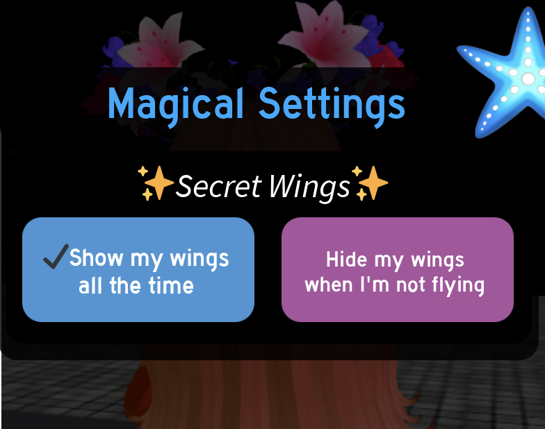 RoyaleShullupi's tweet photo. "Im OG" But you didn't even know that there's a magical setting to Hide or Show your Wings... 💔

#Royalehigh https://t.co/LjnApKq0wm
