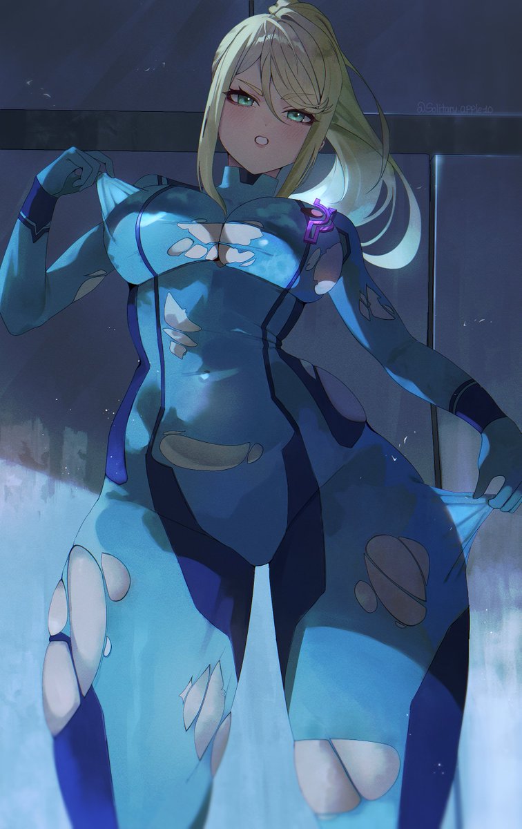 Solitaryapple10's tweet photo. Battle damaged Samus Aran https://t.co/lE1TmeDXRy